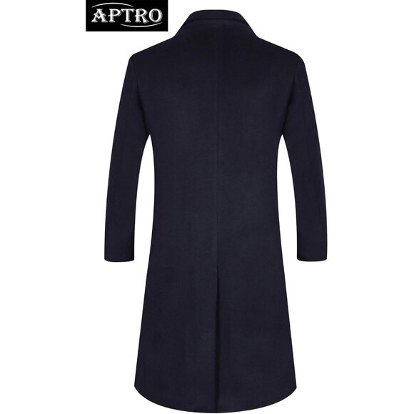 ✨ Men's Blue Full Length Trench Coast Long Wool Winter Windbreaker Overcoats - Picture 2 of 6